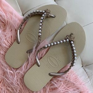 HAVAIANAS Beige and Faux Pearl Flip Flop Sandal